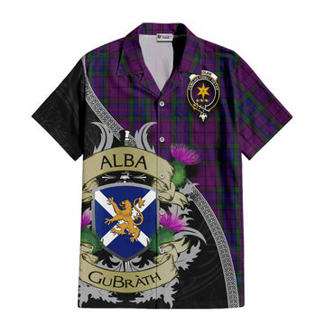 Tartan Vibes Clothing Wardlaw Tartan Family Crest Short Sleeve Button Shirt Lion Rampant Royal Thistle Shield Celtic Inspired