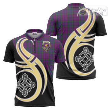 Tartan Vibes Clothing Wardlaw Tartan Zipper Polo Shirt with Family Crest and Celtic Symbol Style