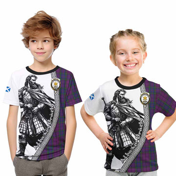Wardlaw Tartan Clan Crest Kid T-Shirt with Highlander Warrior Celtic Style