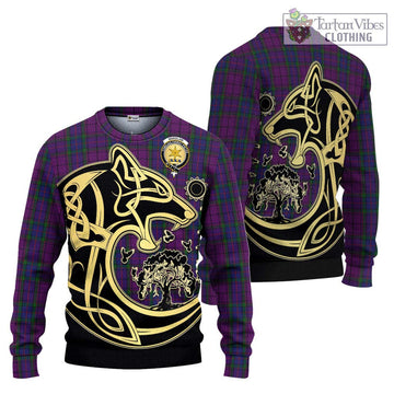 Wardlaw Tartan Knitted Sweater with Family Crest Celtic Wolf Style Unisex - Tartan Vibes Clothing