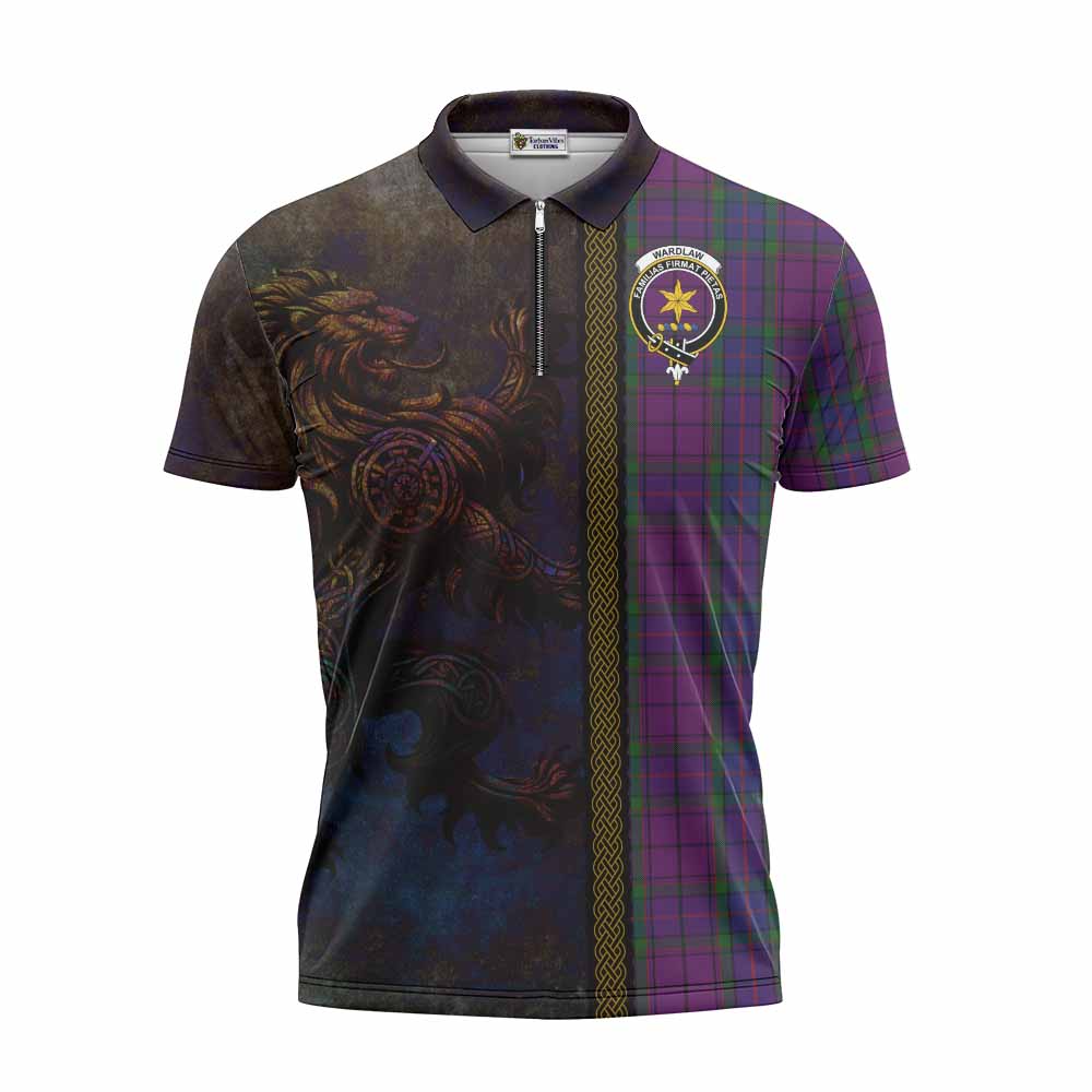 Tartan Vibes Clothing Wardlaw Tartan Family Crest Zipper Polo Shirt Alba Gu Brath Be Brave Lion Ancient Style
