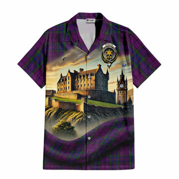 Tartan Vibes Clothing Wardlaw Tartan Family Crest Short Sleeve Button Shirt with Scottish Ancient Castle Style