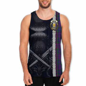 Tartan Vibes Clothing Wardlaw Tartan Men's Tank Top with Family Crest Cross Sword Thistle Celtic Vibes