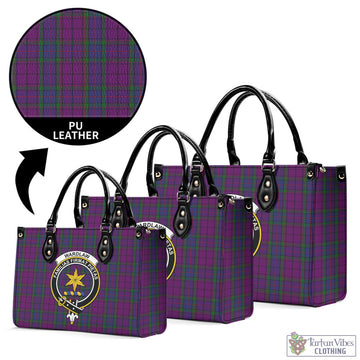 Wardlaw Tartan Luxury Leather Handbags with Family Crest