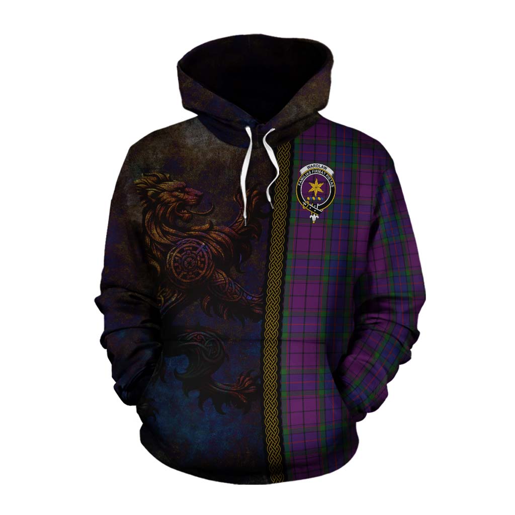 Tartan Vibes Clothing Wardlaw Tartan Family Crest Cotton Hoodie Alba Gu Brath Be Brave Lion Ancient Style