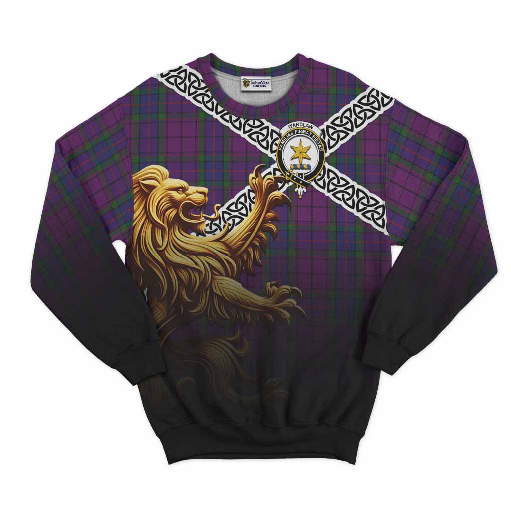 Tartan Vibes Clothing Wardlaw Crest Tartan Sweatshirt with Golden Lion Emblem Celtic Style