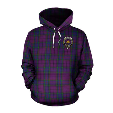 Tartan Vibes Clothing Wardlaw Tartan Cotton Hoodie with Family Crest and Bearded Skull Holding Bottles of Whiskey