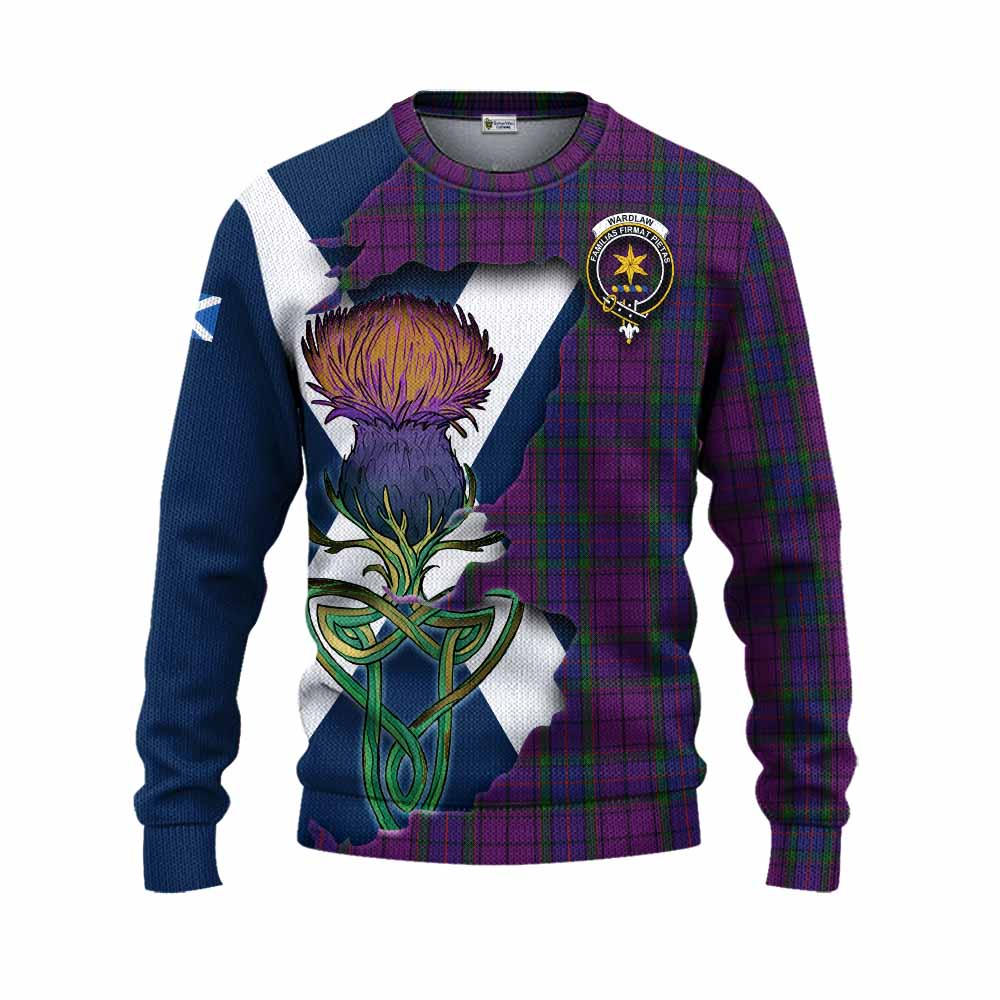 Tartan Vibes Clothing Wardlaw Tartan Family Crest Knitted Sweater Scottish Thistle Celtic Inspired