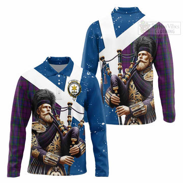 Wardlaw Tartan Long Sleeve Polo Shirt with Family Crest Scottish Bagpiper Vibes Unisex - Tartan Vibes Clothing