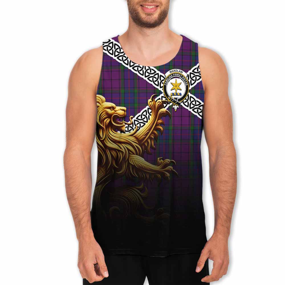 Tartan Vibes Clothing Wardlaw Crest Tartan Men's Tank Top with Golden Lion Emblem Celtic Style