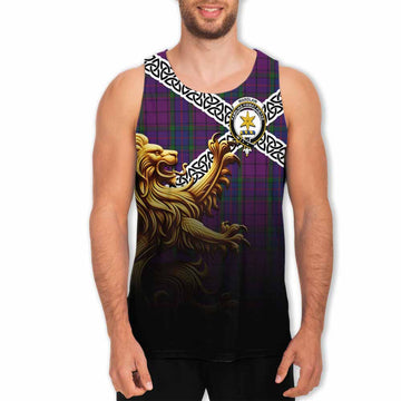 Tartan Vibes Clothing Wardlaw Crest Tartan Men's Tank Top with Golden Lion Emblem Celtic Style
