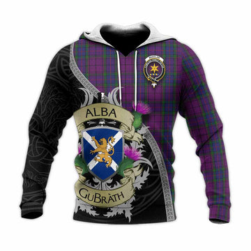 Tartan Vibes Clothing Wardlaw Tartan Family Crest Knitted Hoodie Lion Rampant Royal Thistle Shield Celtic Inspired