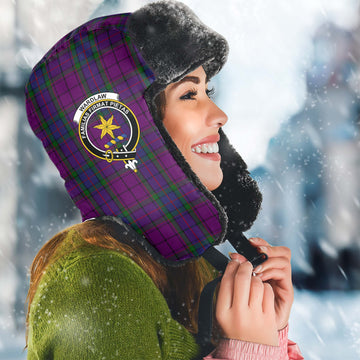 Wardlaw Tartan Winter Trapper Hat with Family Crest