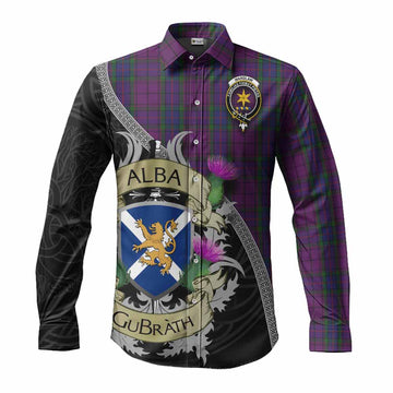 Tartan Vibes Clothing Wardlaw Tartan Family Crest Long Sleeve Button Shirt Lion Rampant Royal Thistle Shield Celtic Inspired