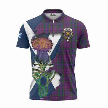 Wardlaw Tartan Family Crest Zipper Polo Shirt Scottish Thistle Celtic Inspired