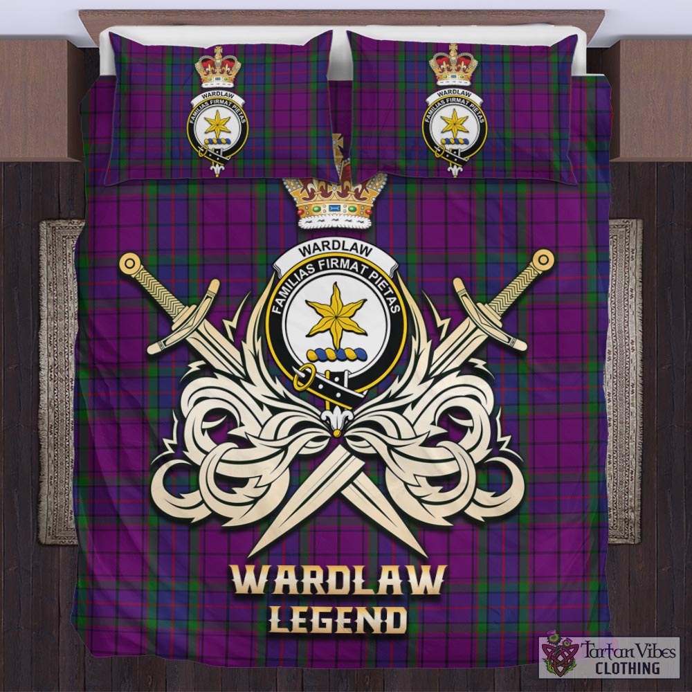 Tartan Vibes Clothing Wardlaw Tartan Bedding Set with Clan Crest and the Golden Sword of Courageous Legacy