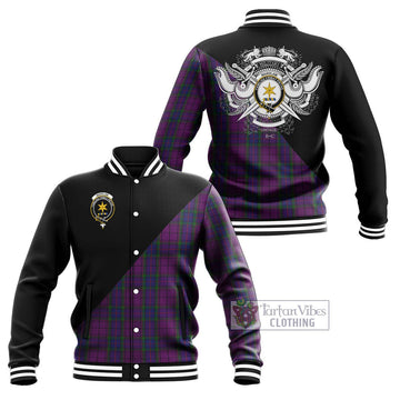 Wardlaw Tartan Baseball Jacket with Family Crest and Military Logo Style Unisex - Tartanvibesclothing Shop