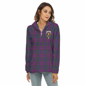 Wardlaw Tartan Women's Borg Fleece Hoodie with Half Zip with Family Crest