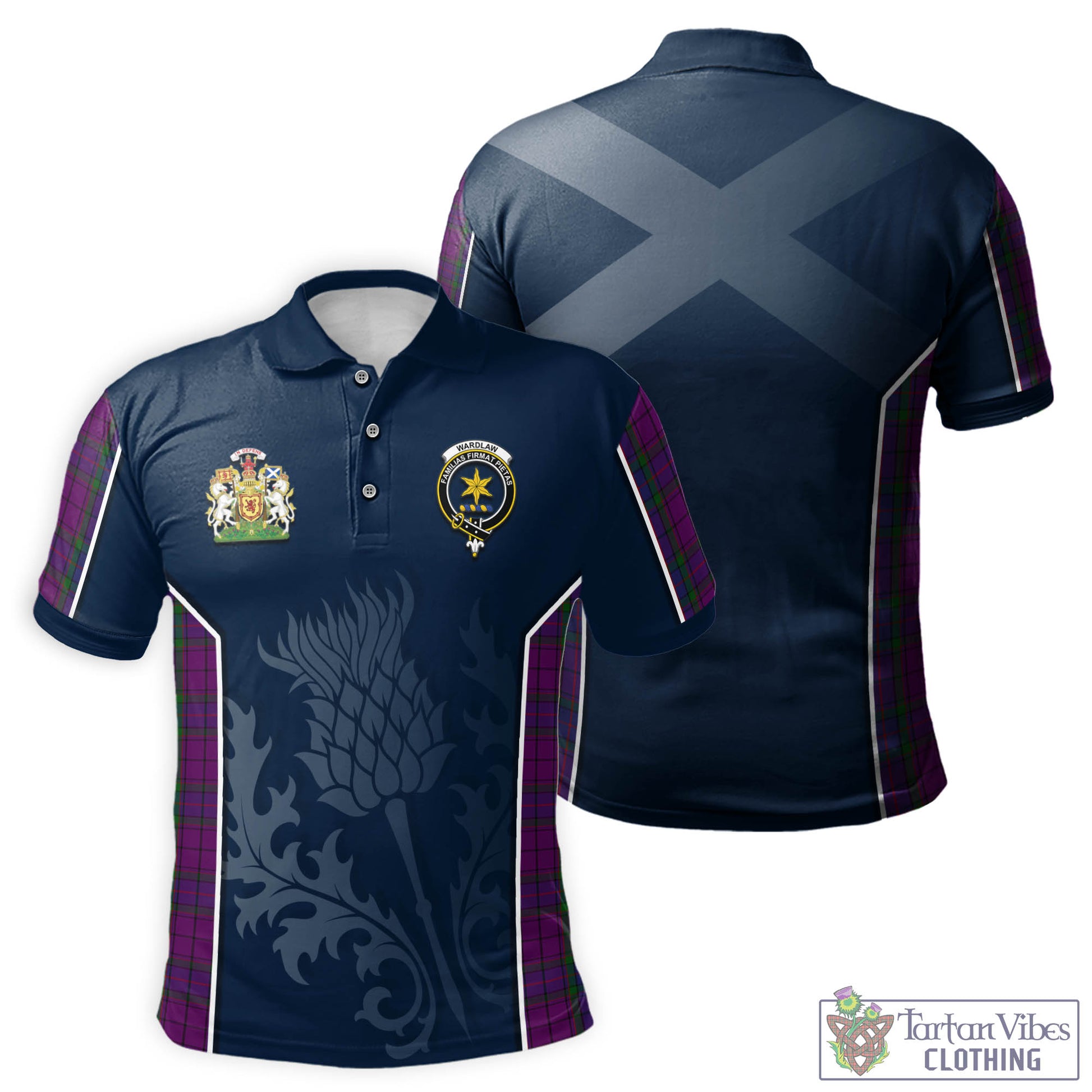 Tartan Vibes Clothing Wardlaw Tartan Men's Polo Shirt with Family Crest and Scottish Thistle Vibes Sport Style