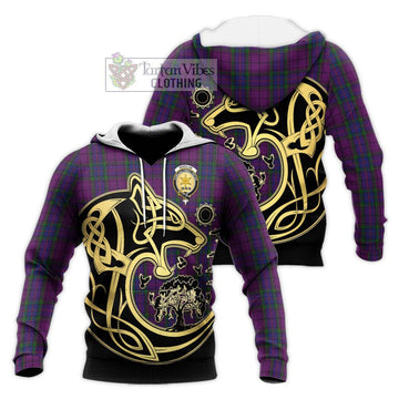 Wardlaw Tartan Knitted Hoodie with Family Crest Celtic Wolf Style Unisex Knitted Pullover Hoodie - Tartan Vibes Clothing