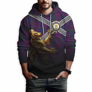 Tartan Vibes Clothing Wardlaw Crest Tartan Hoodie with Golden Lion Emblem Celtic Style