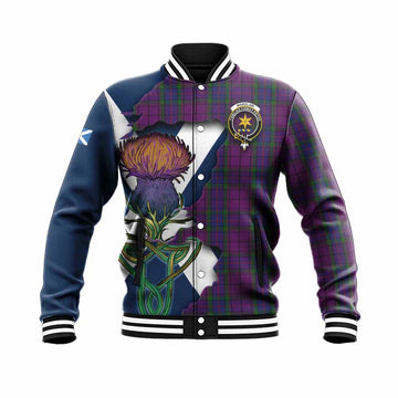 Tartan Vibes Clothing Wardlaw Tartan Family Crest Baseball Jacket Scottish Thistle Celtic Inspired