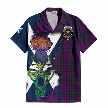 Tartan Vibes Clothing Wardlaw Tartan Family Crest Short Sleeve Button Shirt Scottish Thistle Celtic Inspired