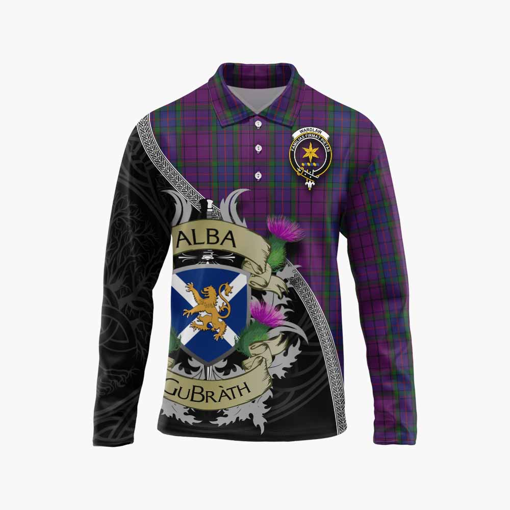 Tartan Vibes Clothing Wardlaw Tartan Family Crest Long Sleeve Polo Shirt Lion Rampant Royal Thistle Shield Celtic Inspired