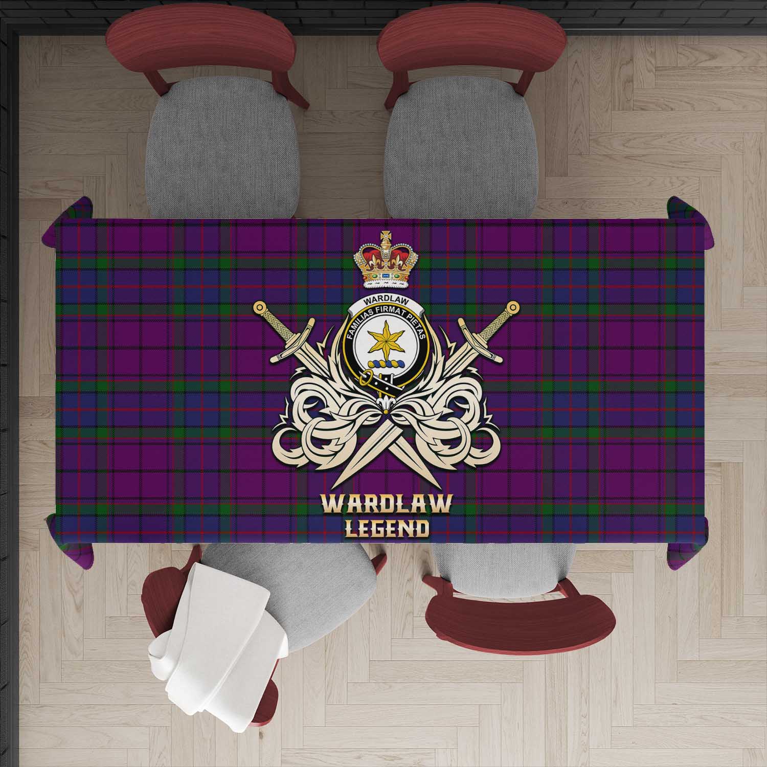 Tartan Vibes Clothing Wardlaw Tartan Tablecloth with Clan Crest and the Golden Sword of Courageous Legacy