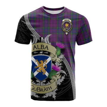 Wardlaw Tartan Family Crest Cotton T-shirt Lion Rampant Royal Thistle Shield Celtic Inspired