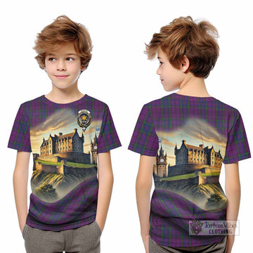 Tartan Vibes Clothing Wardlaw Tartan Family Crest Kid T-Shirt with Scottish Ancient Castle Style
