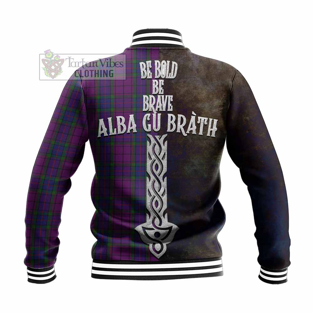 Tartan Vibes Clothing Wardlaw Tartan Family Crest Baseball Jacket Alba Gu Brath Be Brave Lion Ancient Style