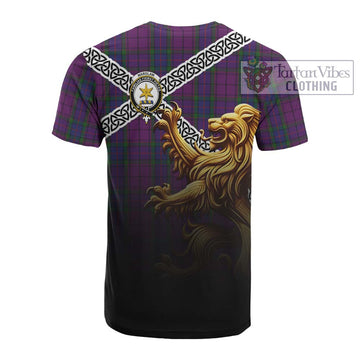Wardlaw Crest Tartan Cotton T-shirt with Golden Lion Emblem Celtic Style