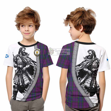 Wardlaw Tartan Clan Crest Kid T-Shirt with Highlander Warrior Celtic Style