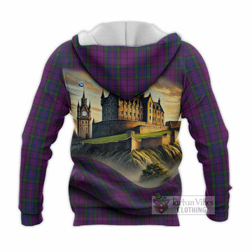 Tartan Vibes Clothing Wardlaw Tartan Family Crest Knitted Hoodie with Scottish Ancient Castle Style