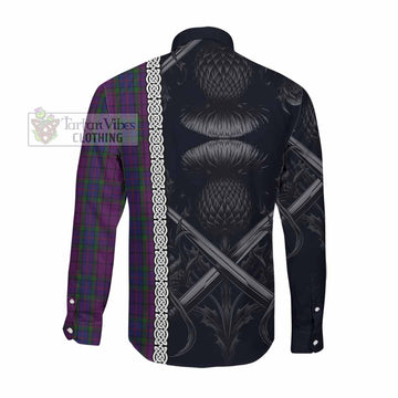 Tartan Vibes Clothing Wardlaw Tartan Long Sleeve Button Shirt with Family Crest Cross Sword Thistle Celtic Vibes