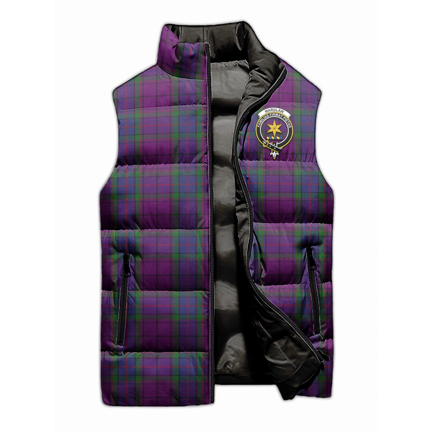 Wardlaw Tartan Sleeveless Puffer Jacket with Family Crest - Tartanvibesclothing