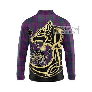 Wardlaw Tartan Long Sleeve Polo Shirt with Family Crest Celtic Wolf Style