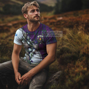 Tartan Vibes Clothing Wardlaw Agnew Tartan T-Shirt with Family Crest and St. Andrew's Cross Accented by Thistle Vines