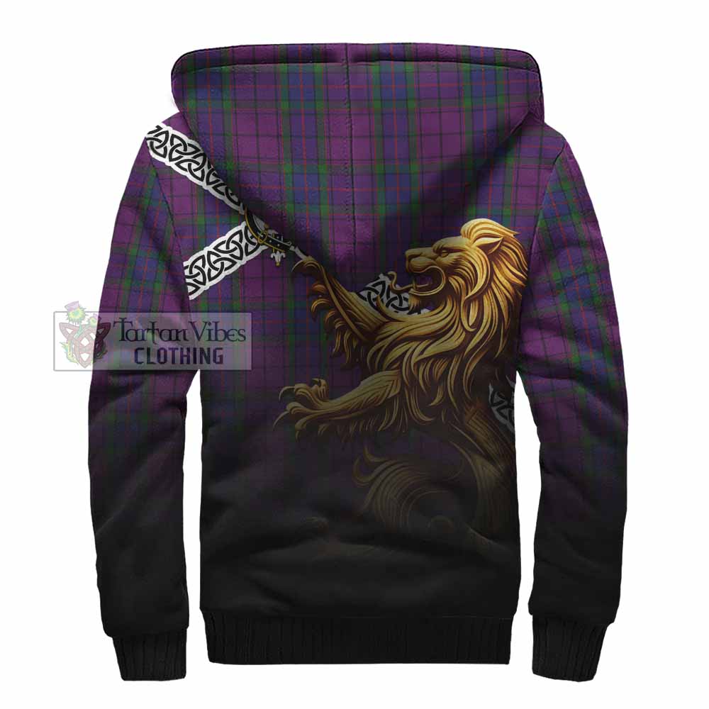 Tartan Vibes Clothing Wardlaw Crest Tartan Sherpa Hoodie with Golden Lion Emblem Celtic Style