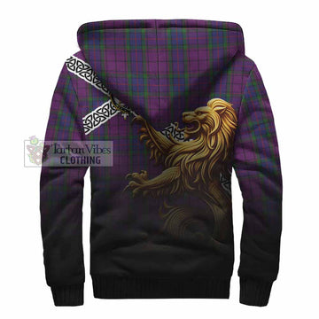 Wardlaw Crest Tartan Sherpa Hoodie with Golden Lion Emblem Celtic Style
