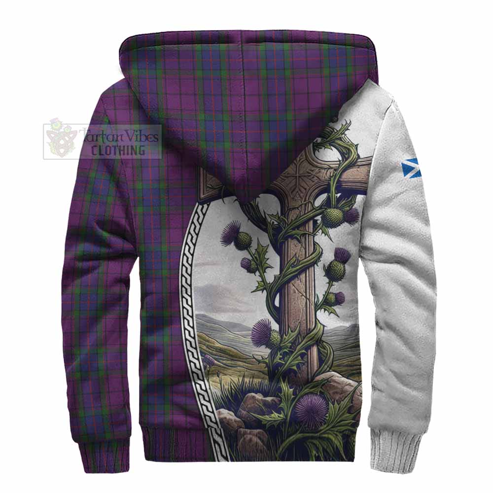 Tartan Vibes Clothing Wardlaw Tartan Sherpa Hoodie with Family Crest and St. Andrew's Cross Accented by Thistle Vines
