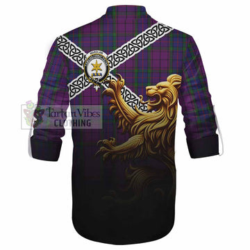 Wardlaw Crest Tartan Ghillie Kilt Shirt with Golden Lion Emblem Celtic Style