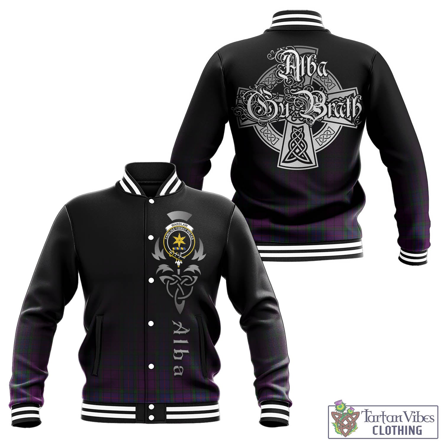 Tartan Vibes Clothing Wardlaw Tartan Baseball Jacket Featuring Alba Gu Brath Family Crest Celtic Inspired