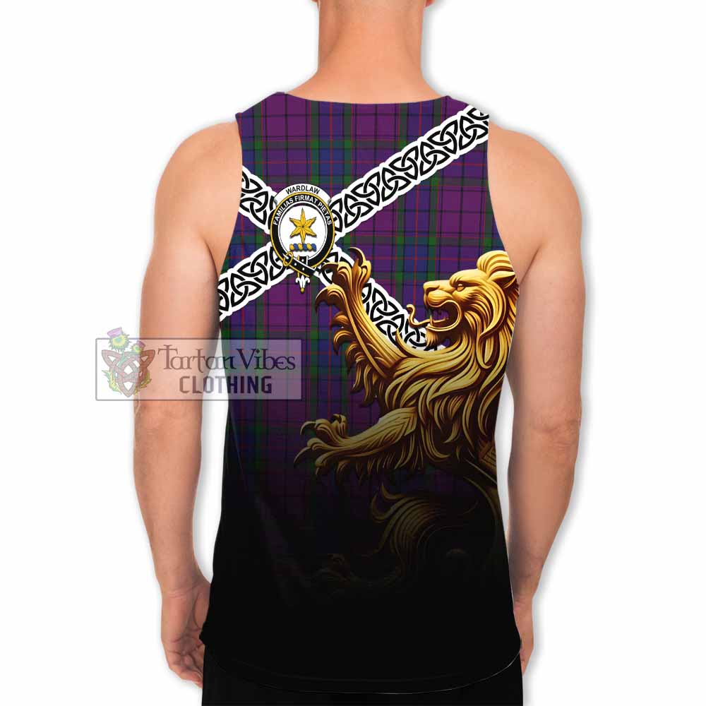 Tartan Vibes Clothing Wardlaw Crest Tartan Men's Tank Top with Golden Lion Emblem Celtic Style