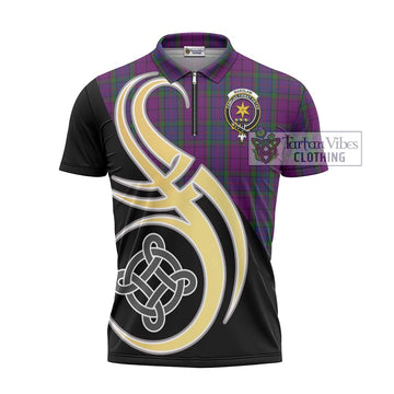 Tartan Vibes Clothing Wardlaw Tartan Zipper Polo Shirt with Family Crest and Celtic Symbol Style