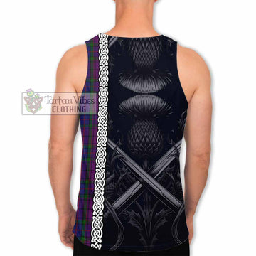 Tartan Vibes Clothing Wardlaw Tartan Men's Tank Top with Family Crest Cross Sword Thistle Celtic Vibes
