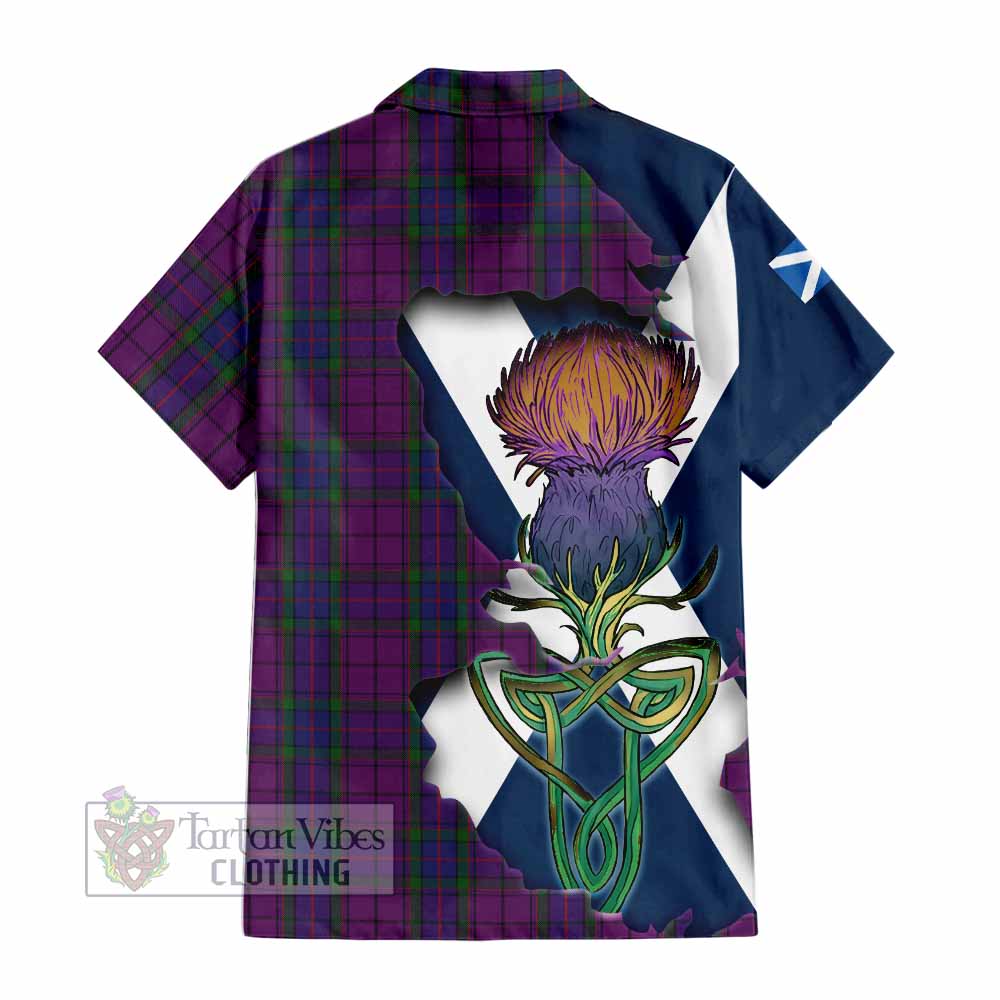 Tartan Vibes Clothing Wardlaw Tartan Family Crest Short Sleeve Button Shirt Scottish Thistle Celtic Inspired
