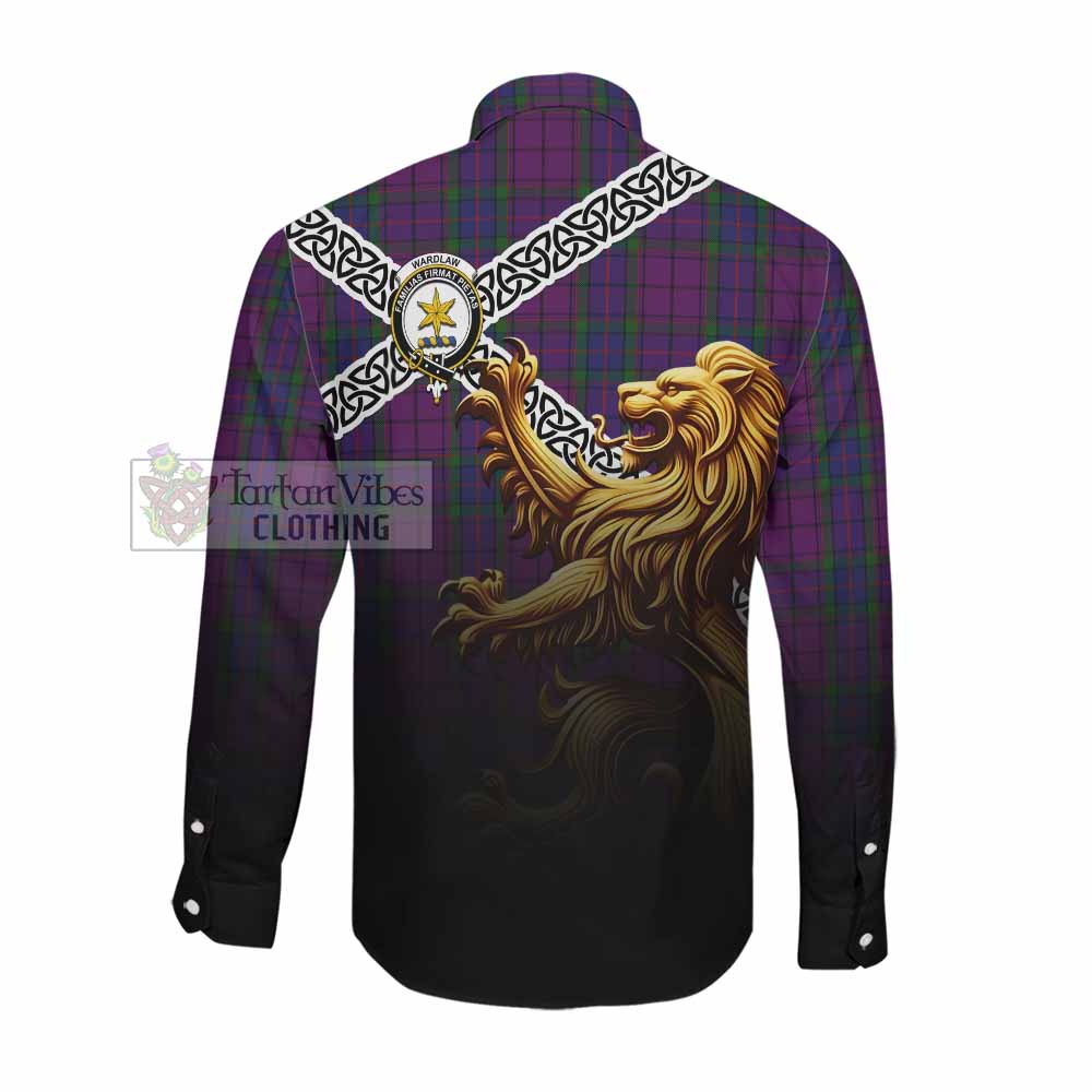 Tartan Vibes Clothing Wardlaw Crest Tartan Long Sleeve Button Shirt with Golden Lion Emblem Celtic Style