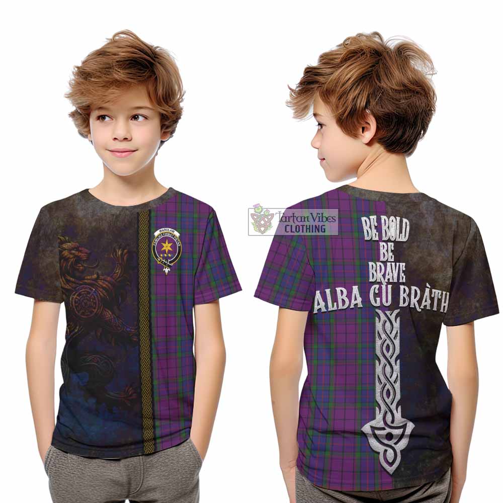 Tartan Vibes Clothing Wardlaw Tartan Family Crest Kid T-Shirt Alba Gu Brath Be Brave Lion Ancient Style